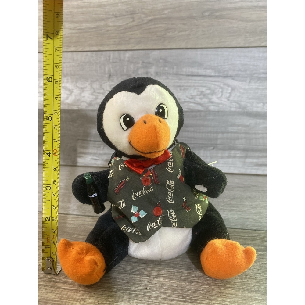 Coca-Cola Penguin Plush Toy Unisex 6.5in Black Excellent Holiday Vest Bow Tie
